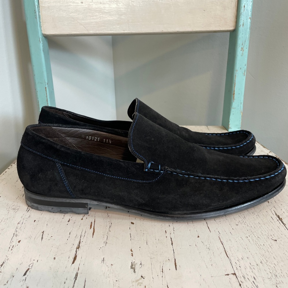 To Boot New York Adam Derrick Mens Black Suede Blue Stitch Loafers 11.5 Italy